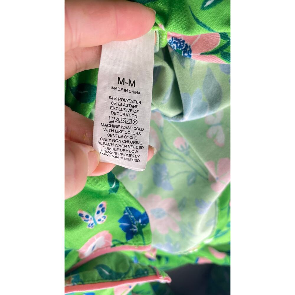 Kate Spade Floral Pajama Set – Green Button-Up Top & Pants - Picture 9 of 11
